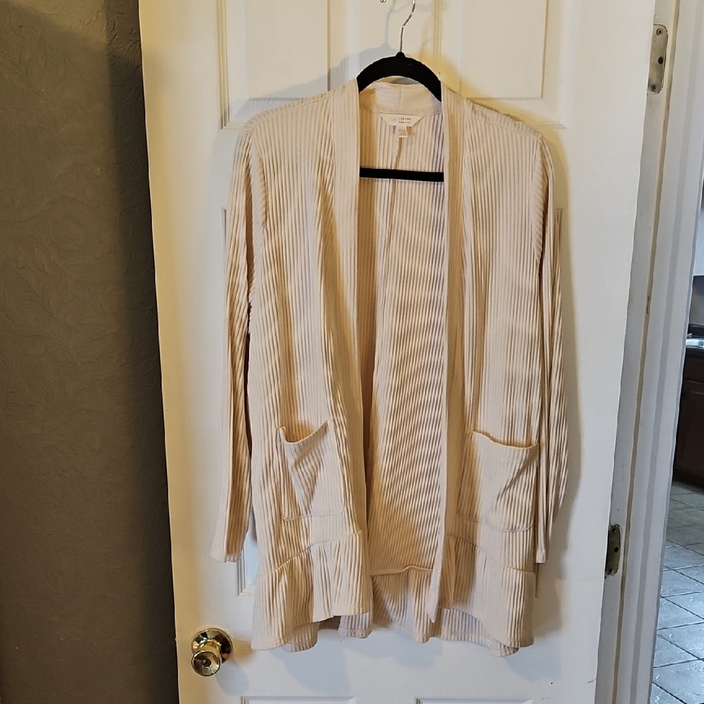 LC Lauren Conrad Beige Open-Front Cardigan